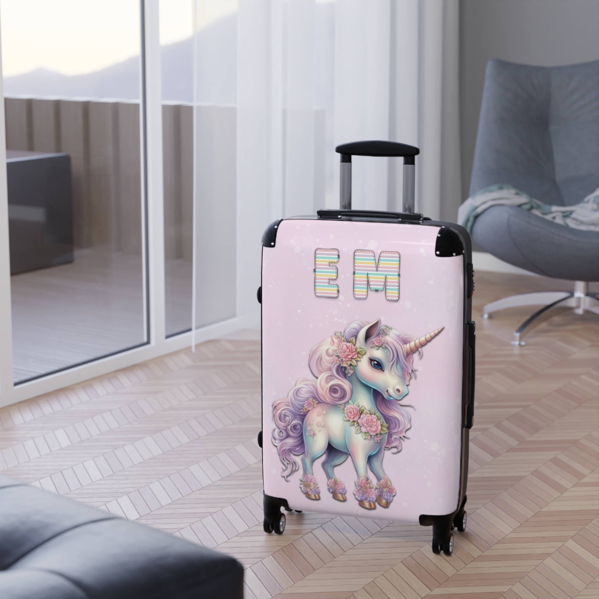 Unicorn Custom Suitcase: Pink Unicorn Custom Suitcase | V Luggage