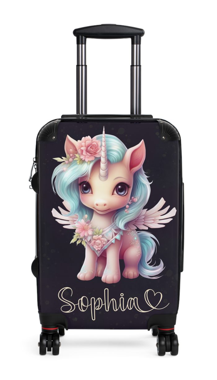 Unicorn Custom Name Suitcase - Personalized travel in style.