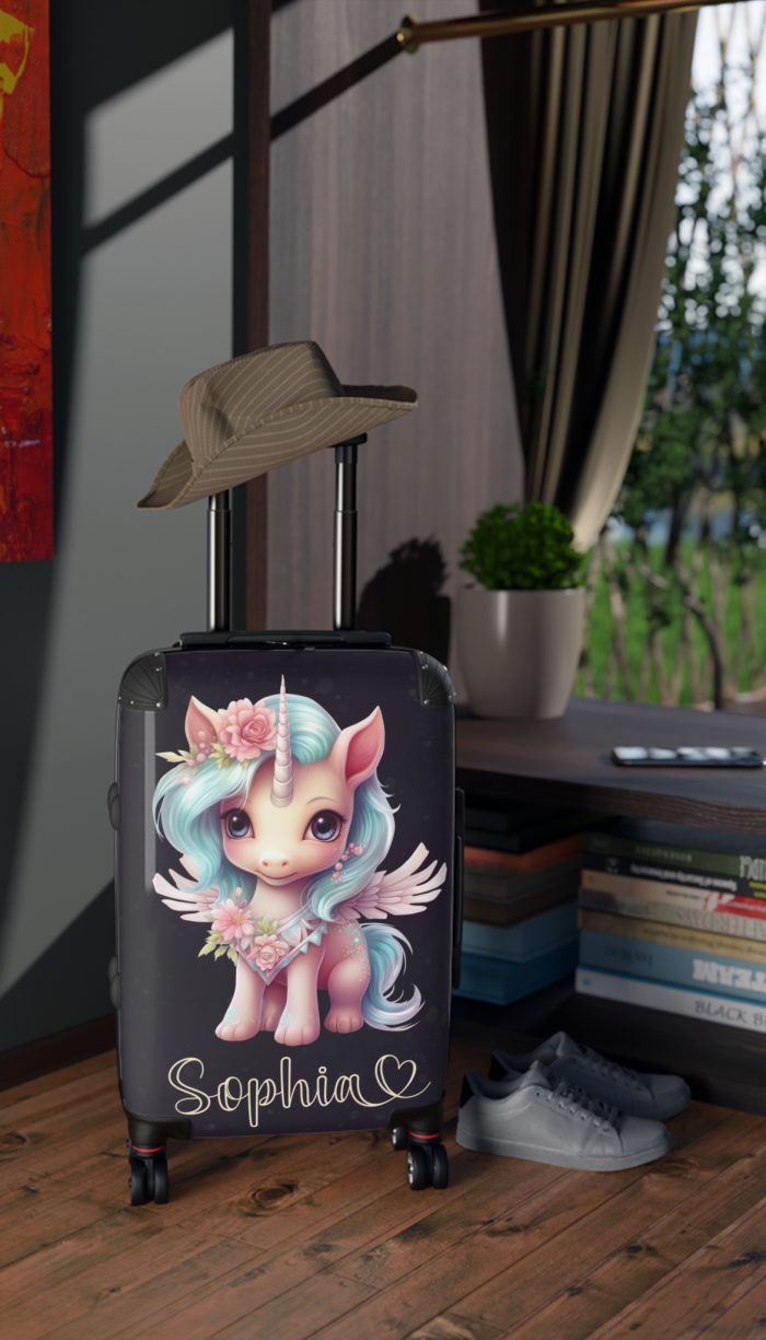 Unicorn Custom Name Suitcase - Personalized travel in style.
