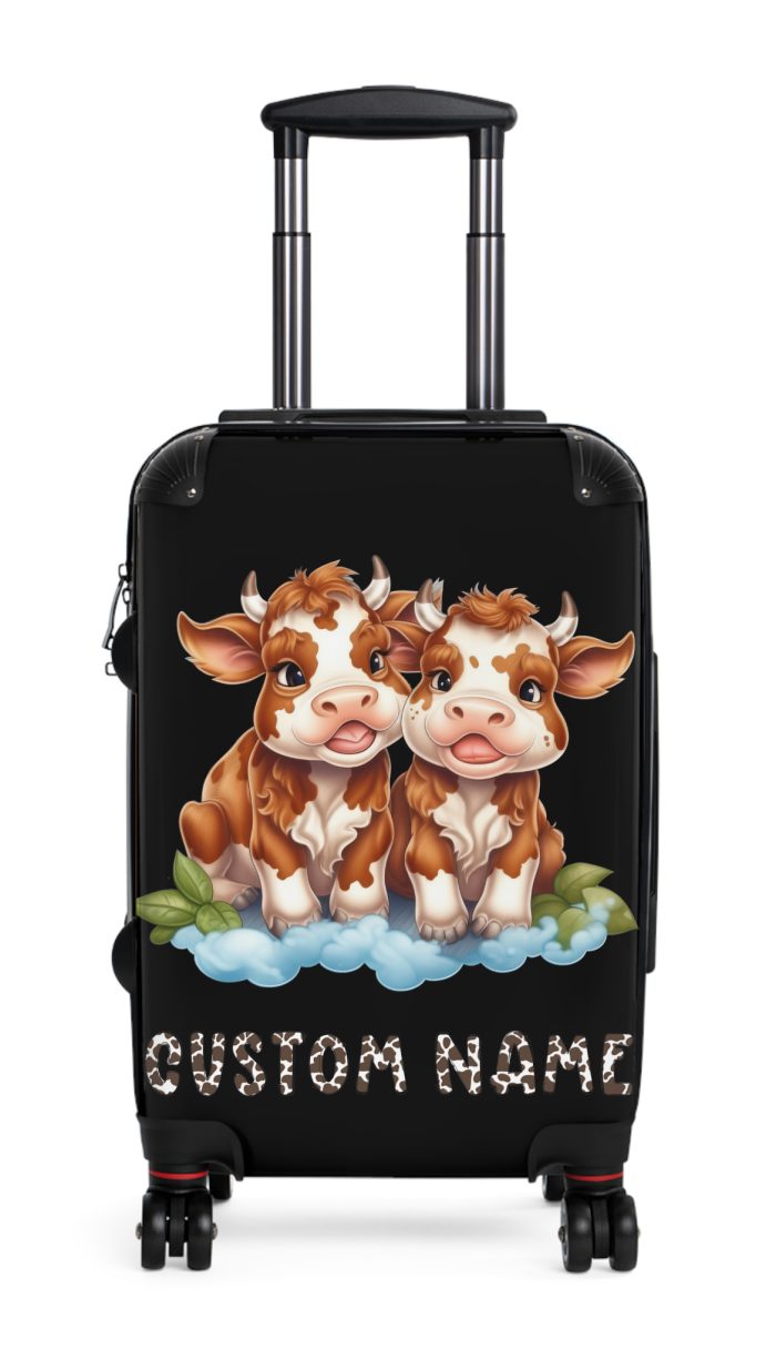 Custom Highland Cow Suitcase - A personalized luggage adorned with a unique cow-themed design, perfect for travelers who want to add a touch of individuality to their journeys.