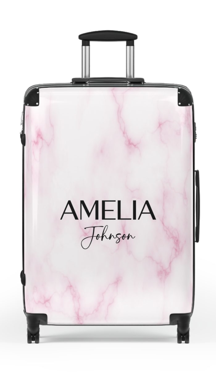 Custom Name Marble Suitcase - Personalized Travel Luggage with Elegant Marble Design