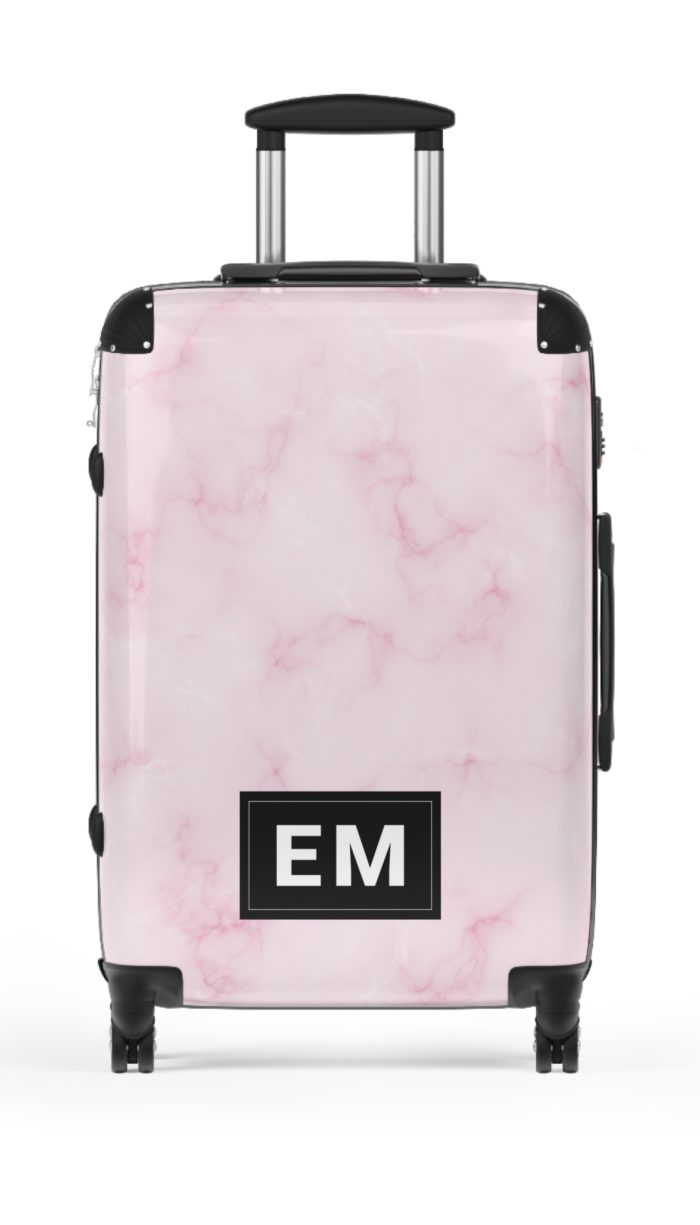 Pink Marble Initial Suitcase - Personalized Travel Luggage with Elegant Pink Marble Design and Custom Initials