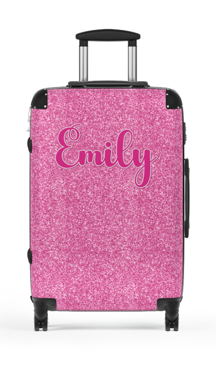 Custom Pink Glitter Suitcase - Sparkling Personalized Luggage with Glittering Pink Design