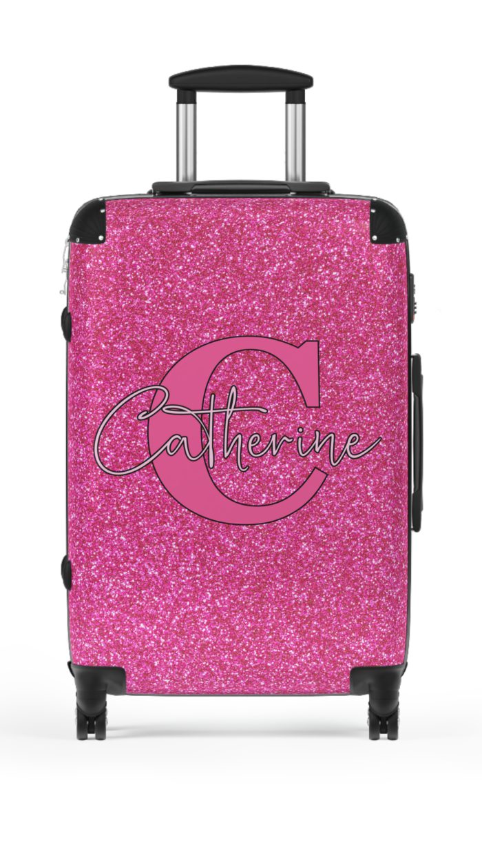 Pink Glitter Custom Suitcase - Sparkling Personalized Luggage with Glittering Pink Design