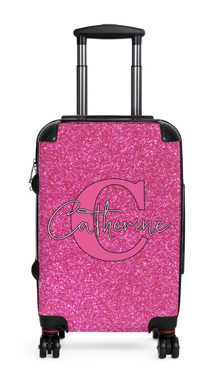 Pink Glitter Custom Suitcase - Sparkling Personalized Luggage with Glittering Pink Design