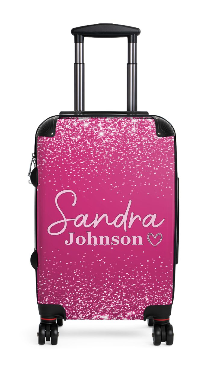 Custom Name Pink Glitter Suitcase - Personalized Sparkling Luggage with Glittering Pink Design
