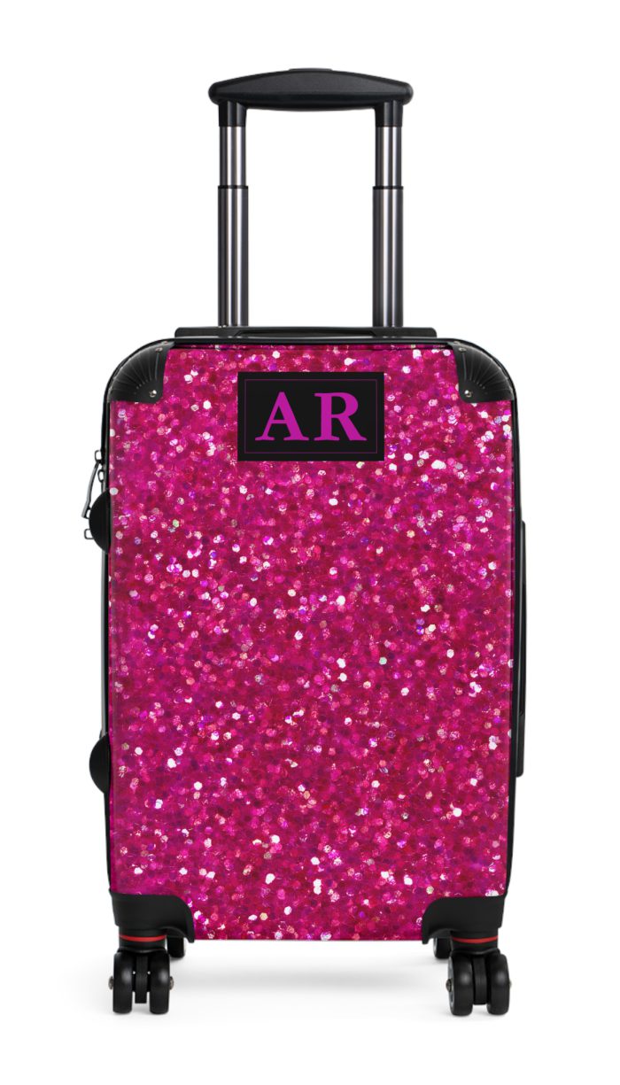 Custom Initial Pink Glitter Suitcase - Personalized Sparkling Luggage with Glittering Pink Design