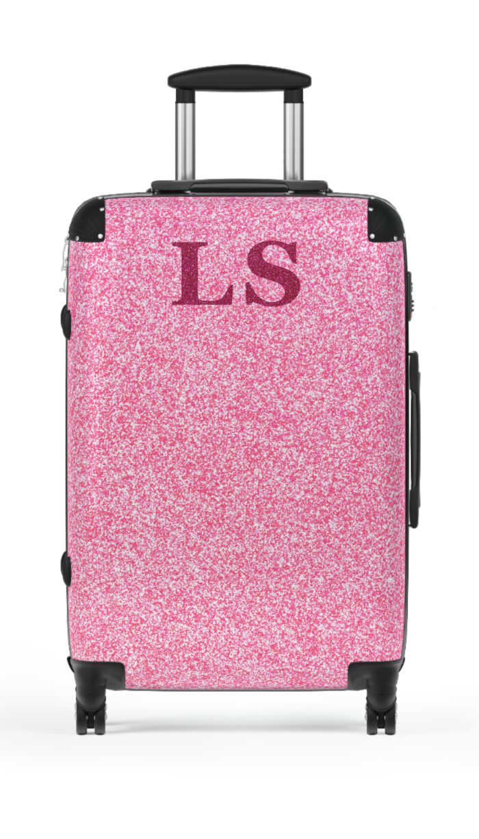 Custom Initial Pink Glitter Suitcase - Personalized Sparkling Luggage with Glittering Pink Design