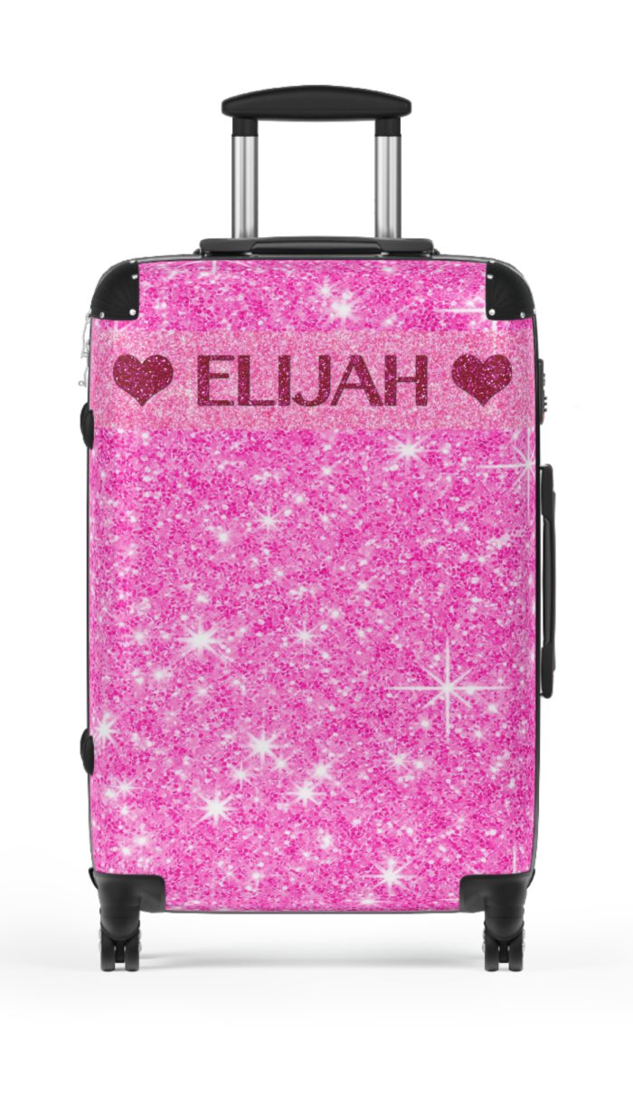 Custom Name Pink Glitter Suitcase - Personalized Sparkling Luggage With Glittering Pink Design