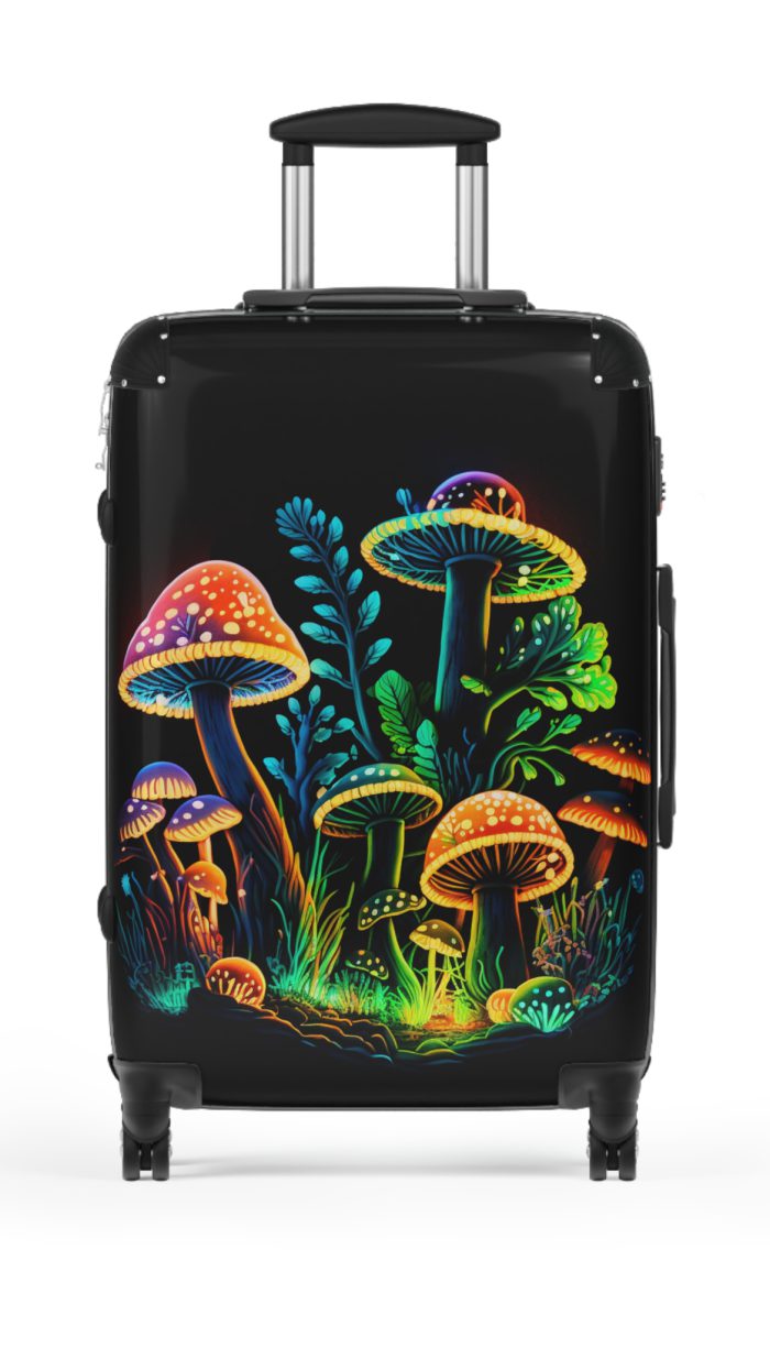 Mushroom Suitcase - A stylish suitcase featuring a whimsical mushroom design, perfect for travelers who want to embrace the charm of fungi in their luggage.