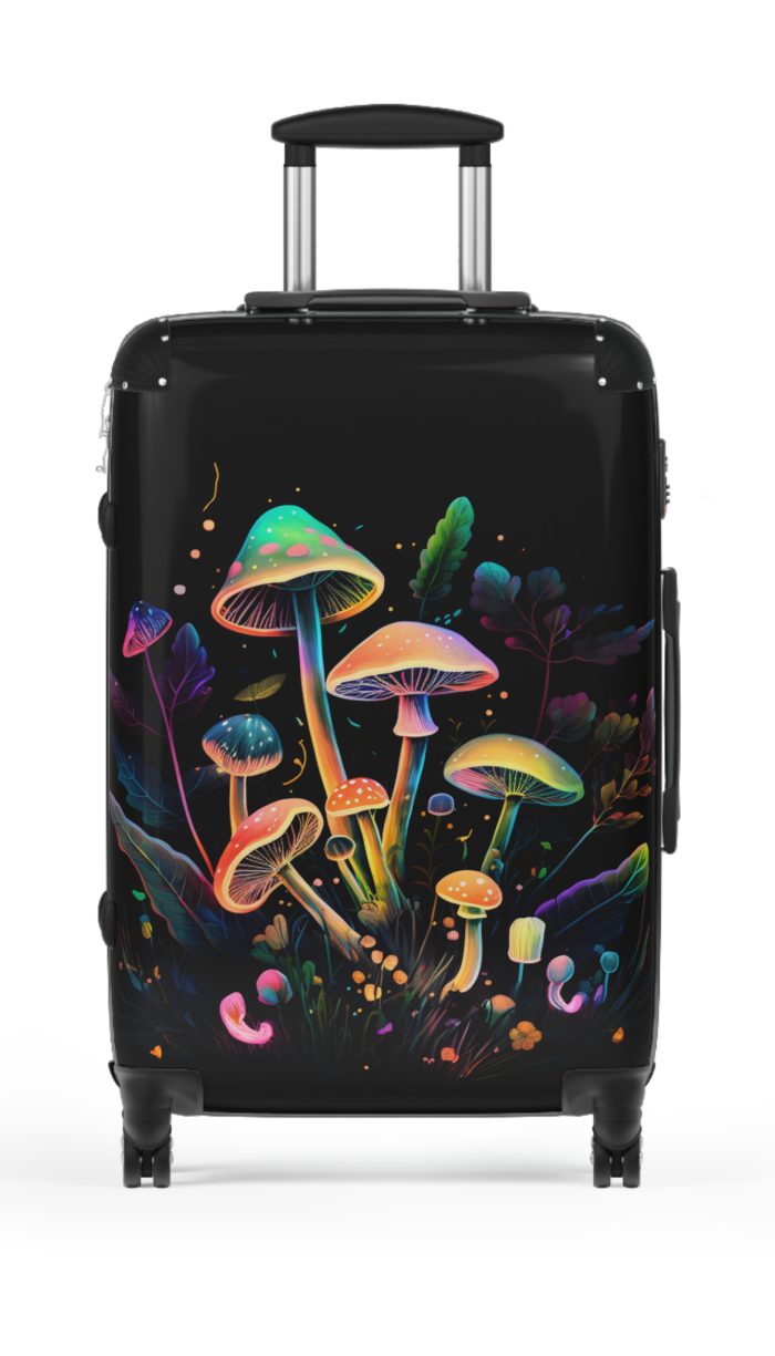 Mushroom Suitcase - A stylish suitcase featuring a whimsical mushroom design, perfect for travelers who want to embrace the charm of fungi in their luggage.