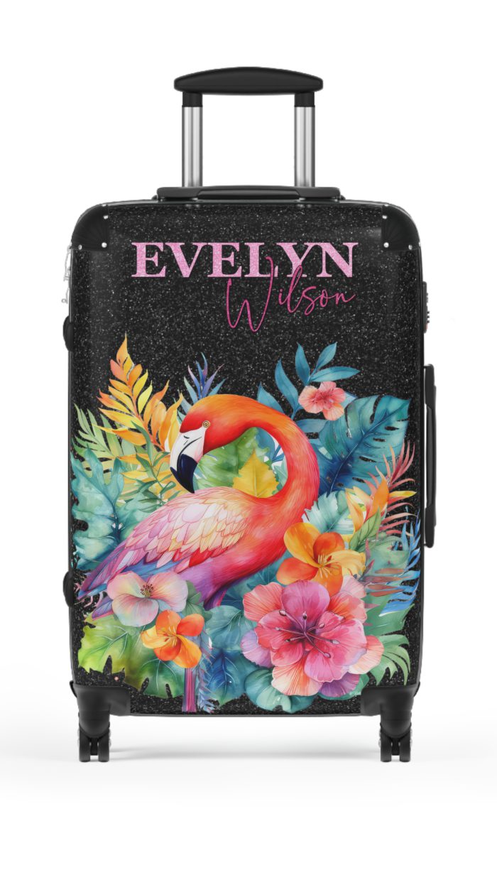 Custom Name Flamingo Suitcase - Personalized Flamingo Themed Luggage with Vibrant Design
