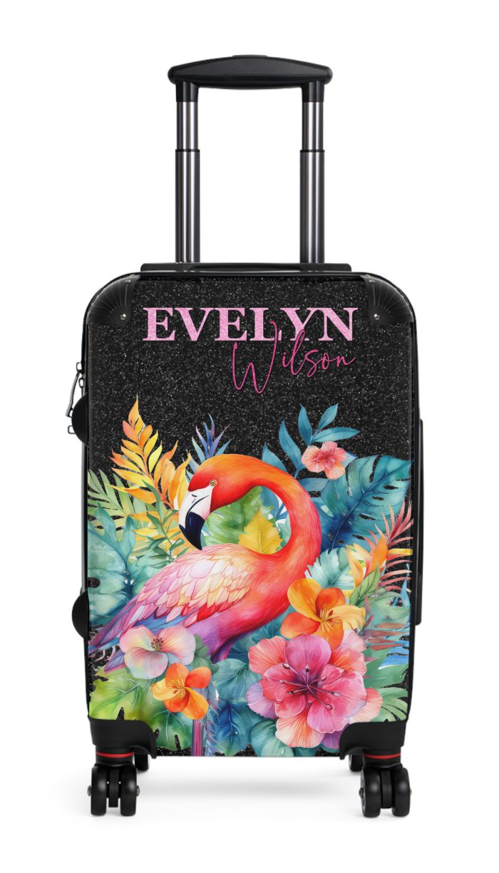 Custom Name Flamingo Suitcase - Personalized Flamingo Themed Luggage with Vibrant Design
