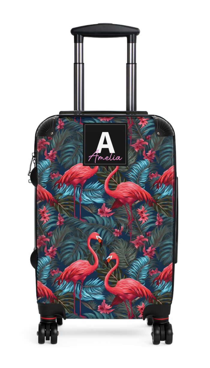 Custom Name Flamingo Suitcase - Personalized Luggage with Flamingo Design and Custom Name