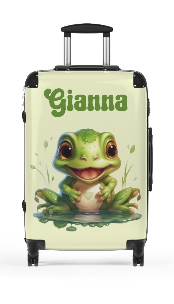 Custom Frog Suitcase - Personalized kids' luggage featuring a charming frog design, perfect for young adventurers.