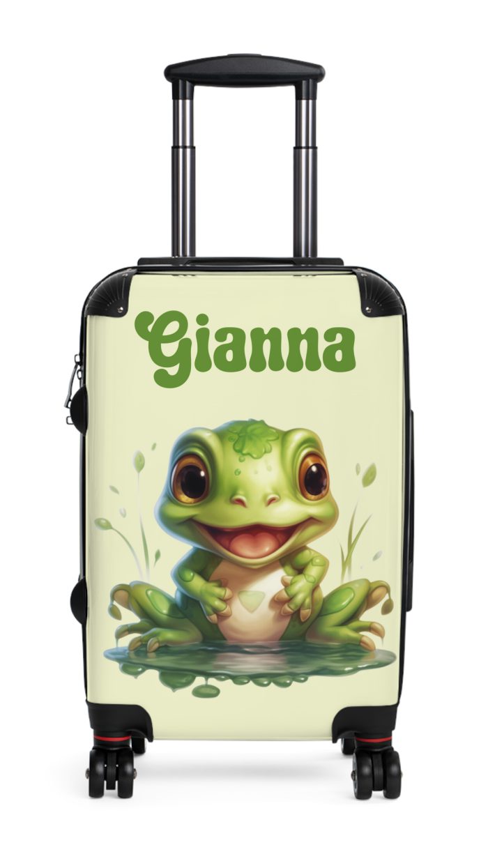 Custom Frog Suitcase - Personalized kids' luggage featuring a charming frog design, perfect for young adventurers.
