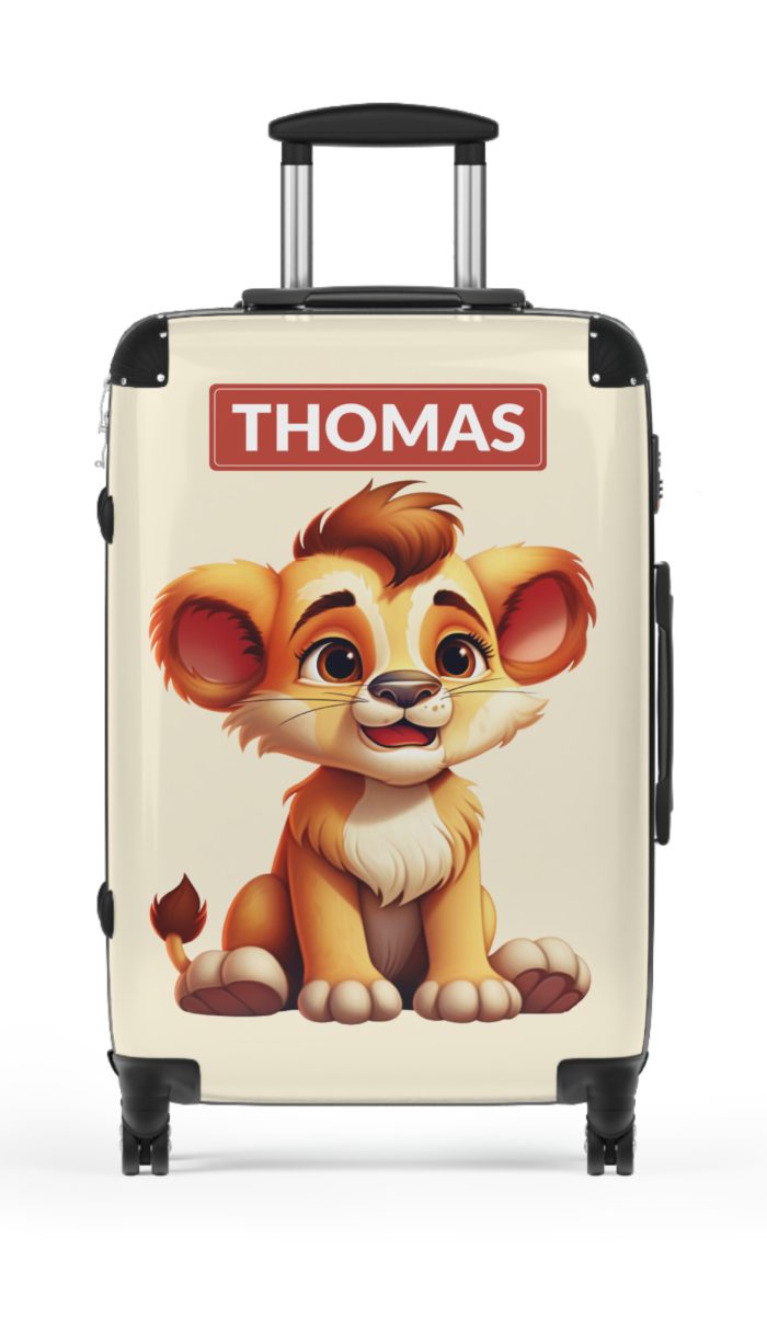 Custom Little Lion Suitcase - Personalized kids' luggage featuring a charming lion design, perfect for young explorers.