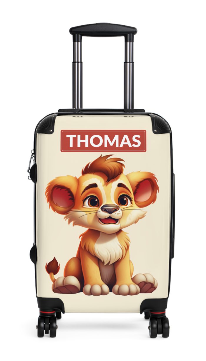 Custom Little Lion Suitcase - Personalized kids' luggage featuring a charming lion design, perfect for young explorers.