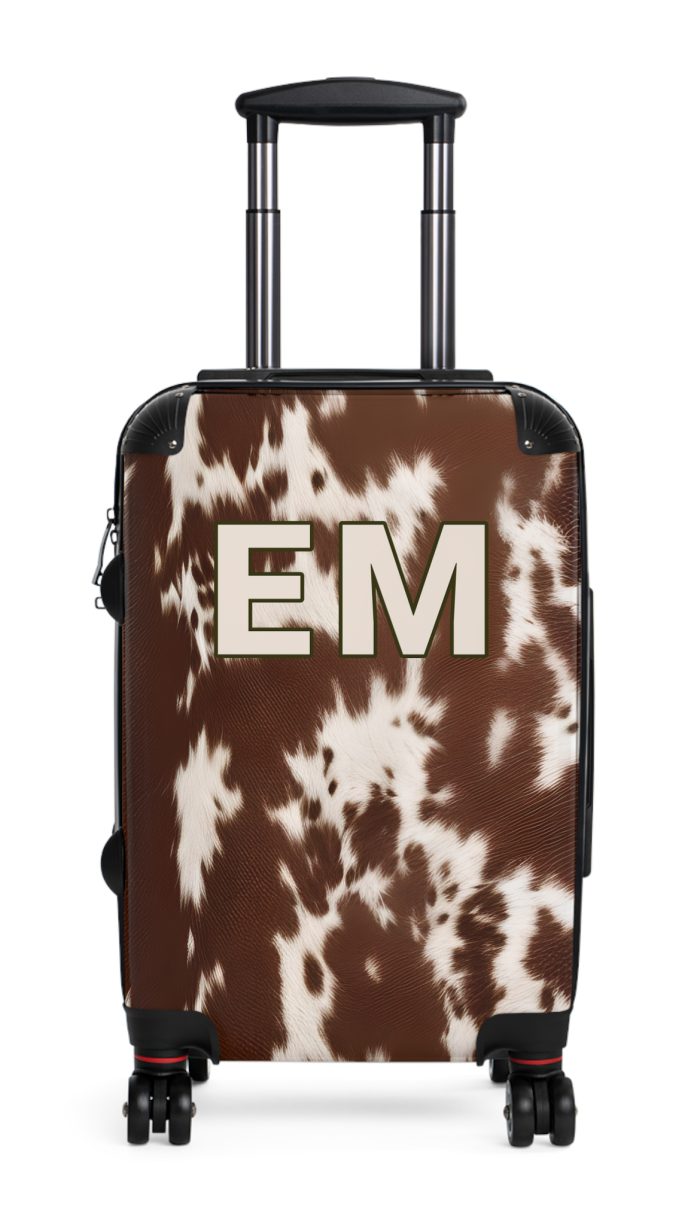 Custom Cowhide Suitcase - A personalized luggage adorned with a unique design, perfect for travelers who want to add a touch of individuality to their journeys.Custom Cowhide Suitcase - A personalized luggage adorned with a unique design, perfect for travelers who want to add a touch of individuality to their journeys.