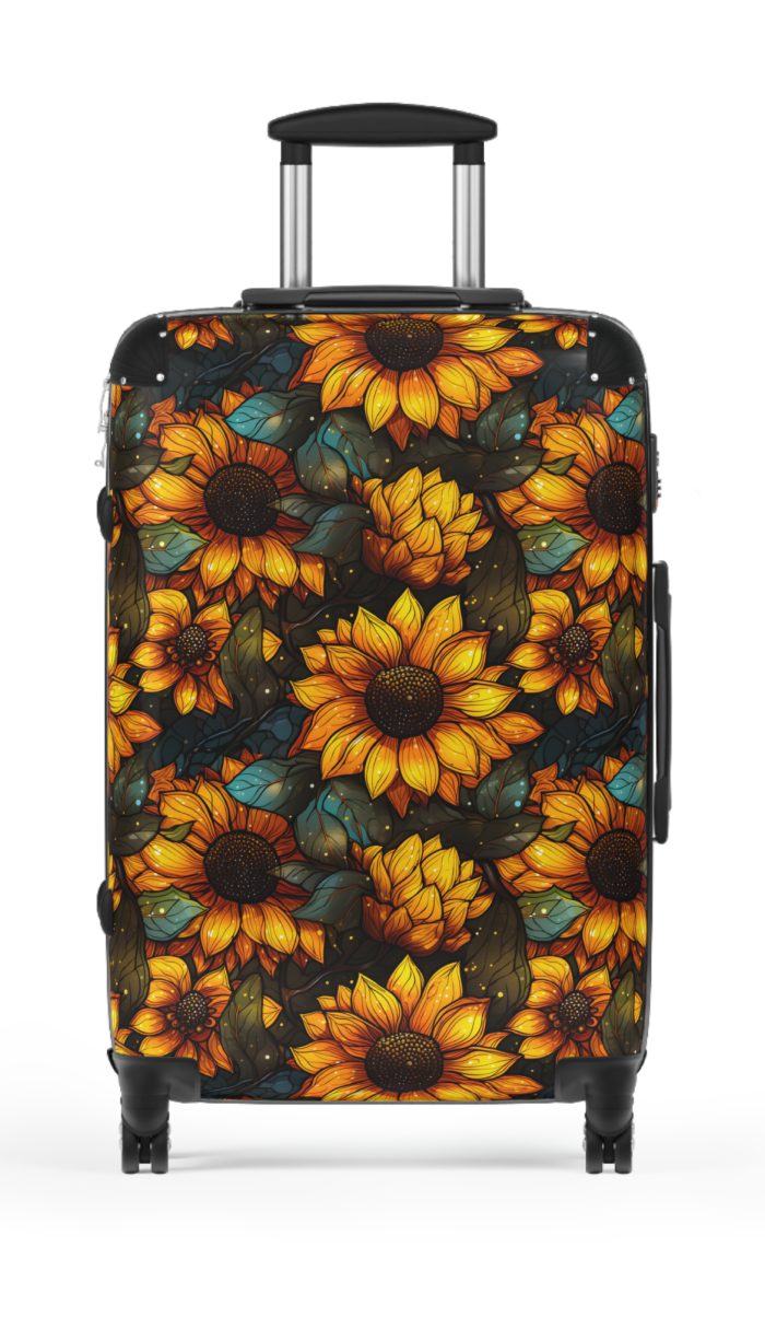 Sunflower Suitcase - A luggage adorned with a bright sunflower design, perfect for travelers who want to bring a touch of cheer and floral beauty to their journeys.