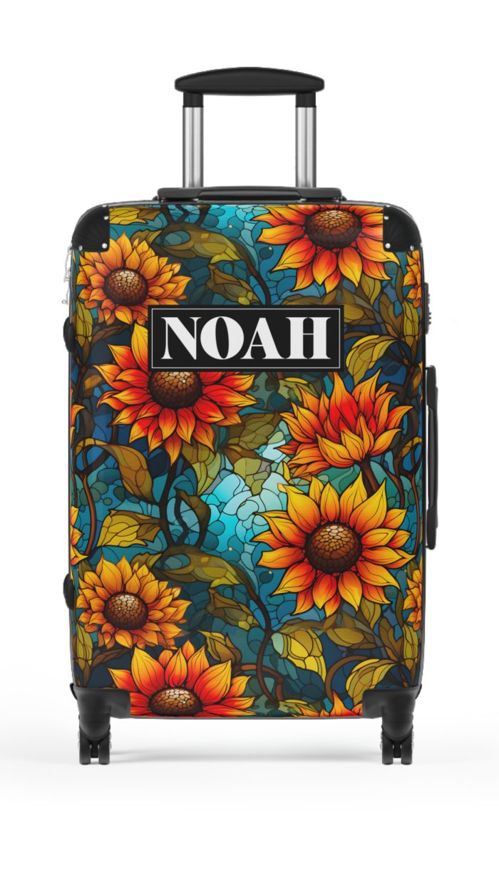 Custom Sunflower Suitcase - A personalized luggage adorned with a bright sunflower design, perfect for travelers who want to add a touch of cheer to their journeys.