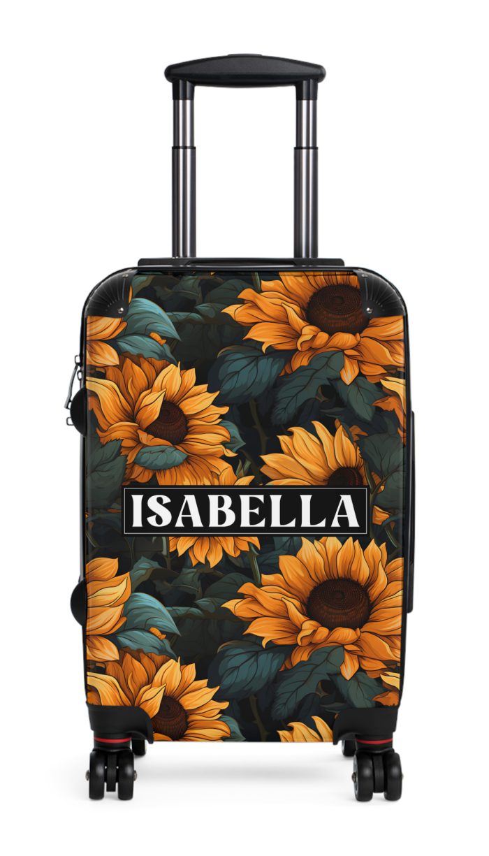 Custom Sunflower Suitcase - A personalized luggage adorned with a bright sunflower design, perfect for travelers who want to bring a touch of cheer and floral beauty to their journeys.