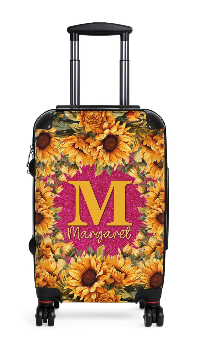 Custom Sunflower Suitcase - A personalized luggage adorned with a bright sunflower design, perfect for travelers who want to bring a touch of cheer and floral beauty to their journeys.