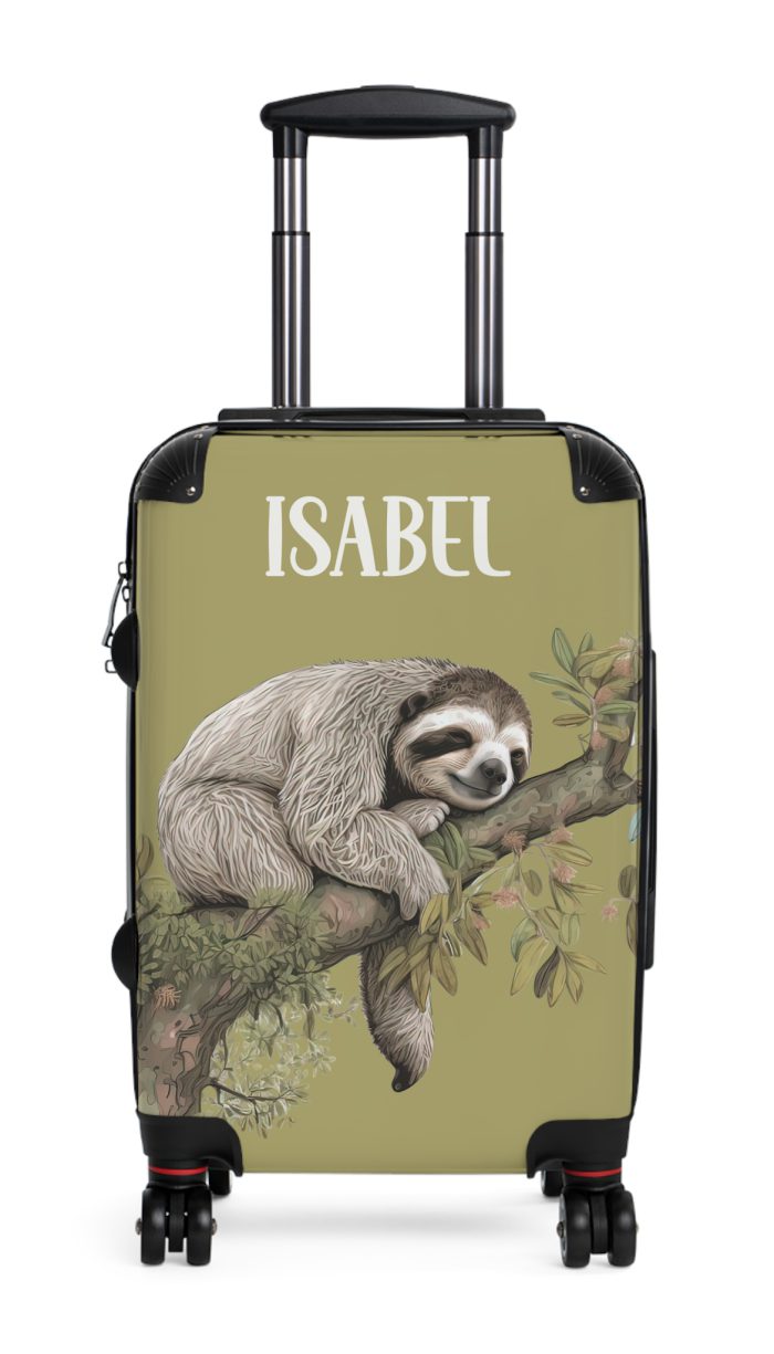 Custom Sloth Suitcase - Adorable personalized travel luggage featuring a cute sloth design.