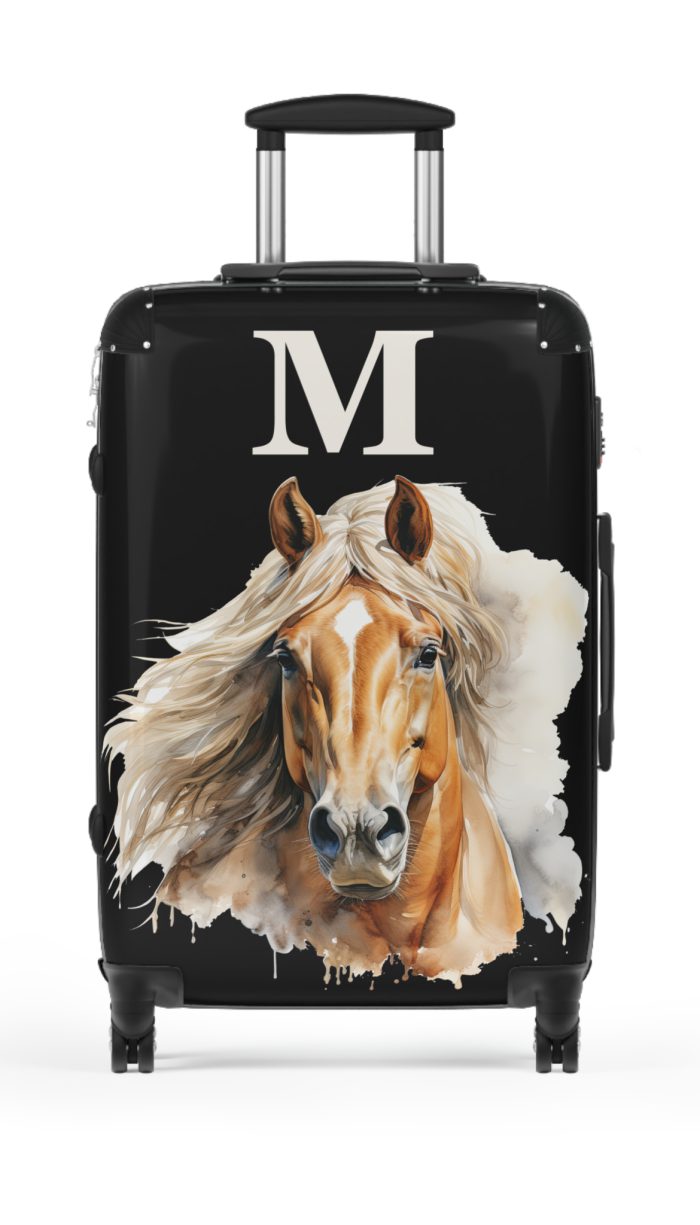 Custom Horse Suitcase - A personalized luggage adorned with a unique horse-themed design, perfect for travelers who want to add a touch of equestrian elegance to their journeys