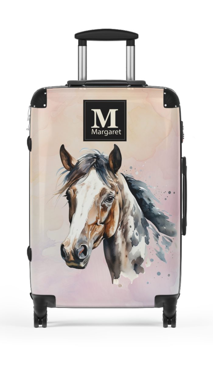 Custom Horse Suitcase - A personalized luggage adorned with a unique horse-themed design, perfect for travelers who want to add a touch of equestrian elegance to their journeys