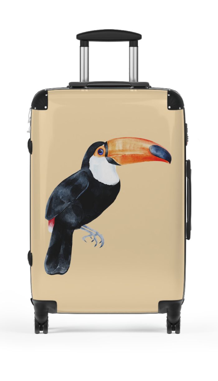 Toucan Suitcase - A unique travel gear featuring an exotic bird design, perfect for adventurers and bird enthusiasts, adding an adventurous touch to your journeys.