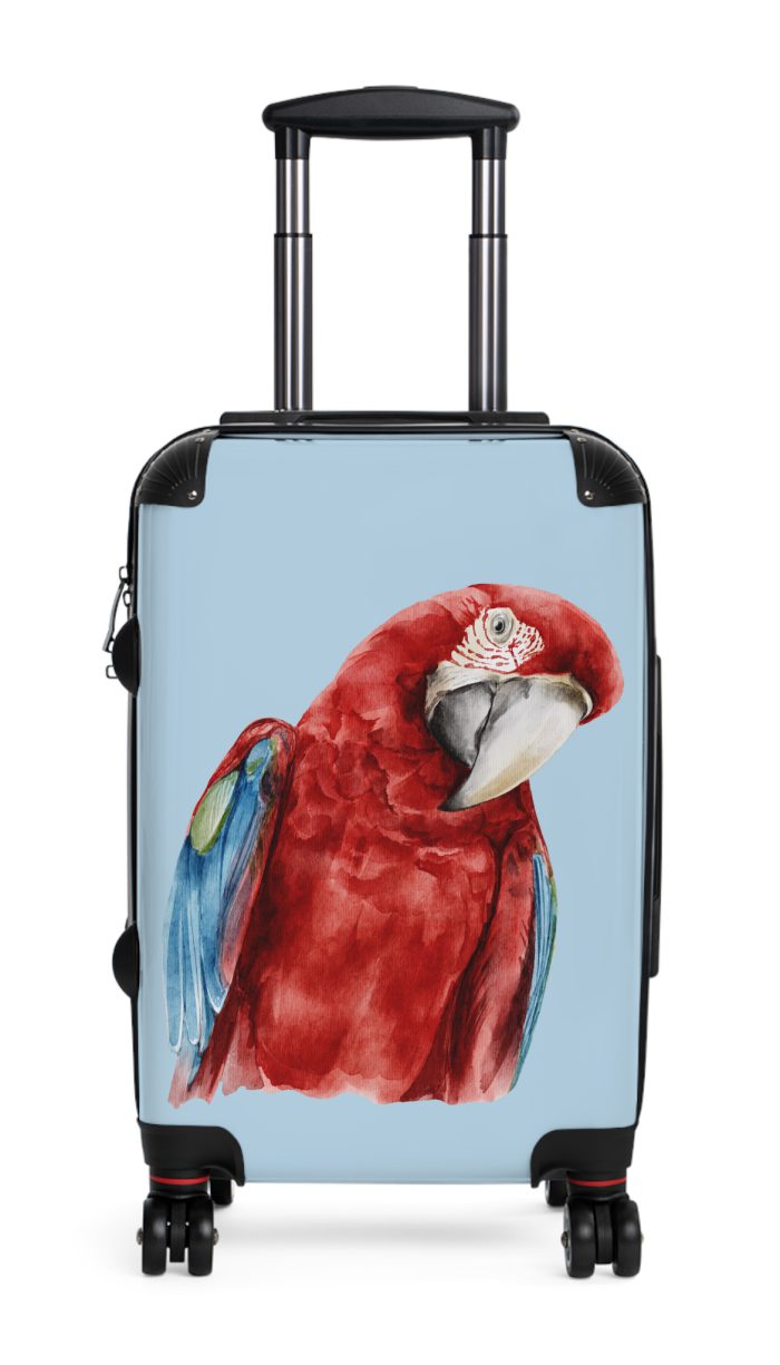 Macaw Suitcase - A vibrant travel gear featuring a macaw design, perfect for bird lovers and adding a burst of charm to your journeys.