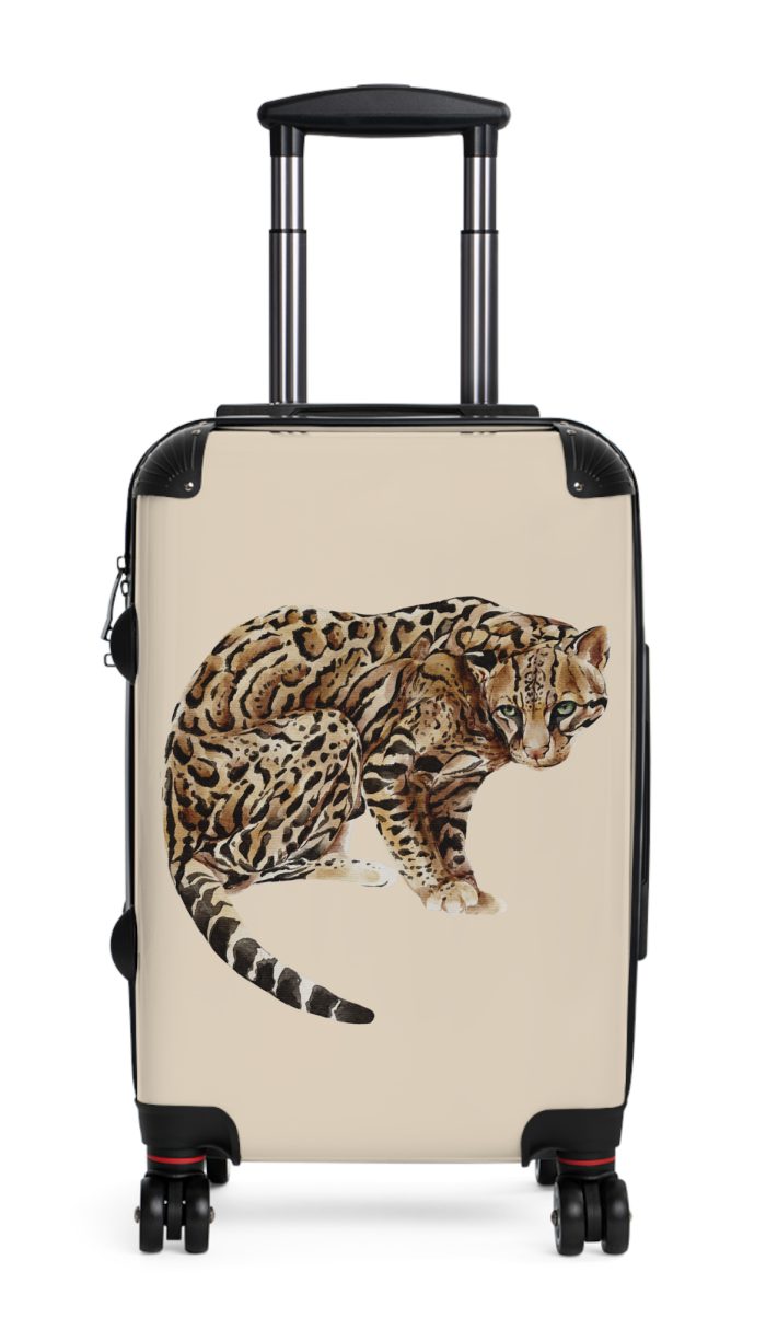 Ocelot Suitcase - An exotic travel gear featuring an animal print design, perfect for style enthusiasts and adding a touch of adventure to your journeys.