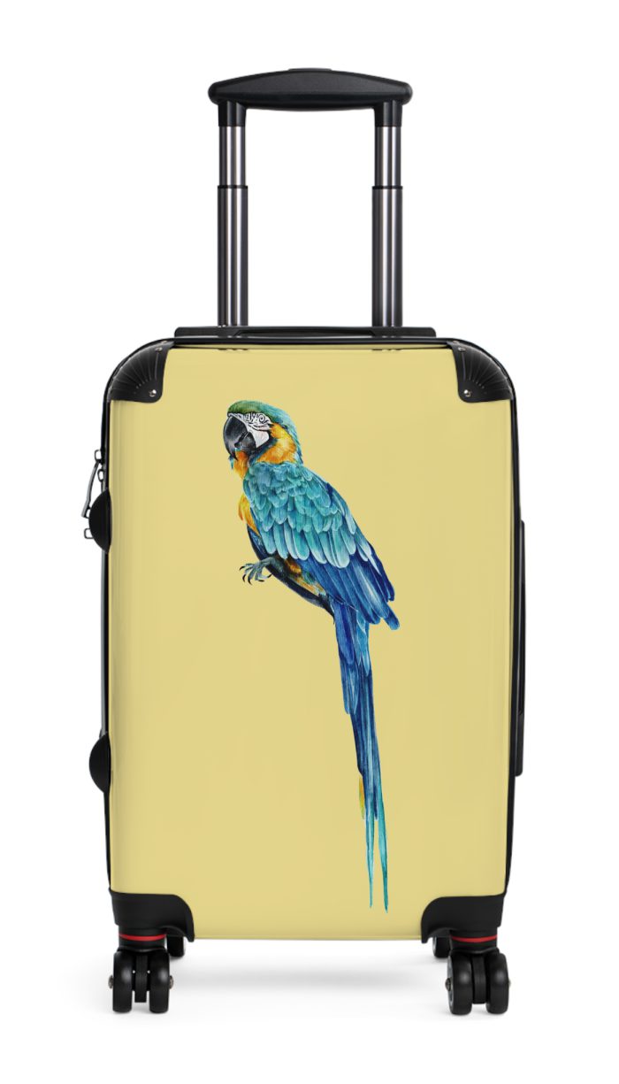 Macaw Suitcase - A vibrant travel gear featuring a tropical bird-inspired design, perfect for those who appreciate exotic and colorful styles on their journeys.