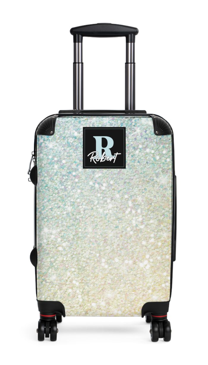 Custom Pastel Glitter Suitcase - A unique and personalized travel companion with a dreamy pastel and glitter design.