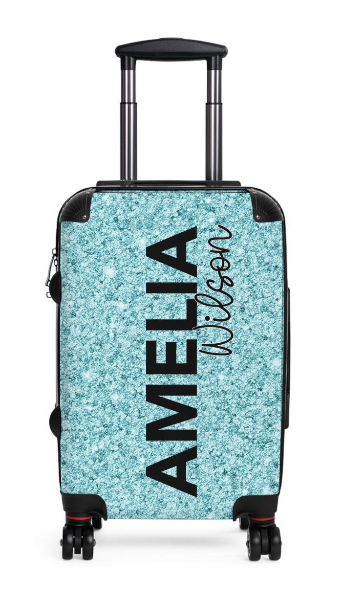 Custom Glitter Suitcase - A personalized travel essential that sparkles with individuality.