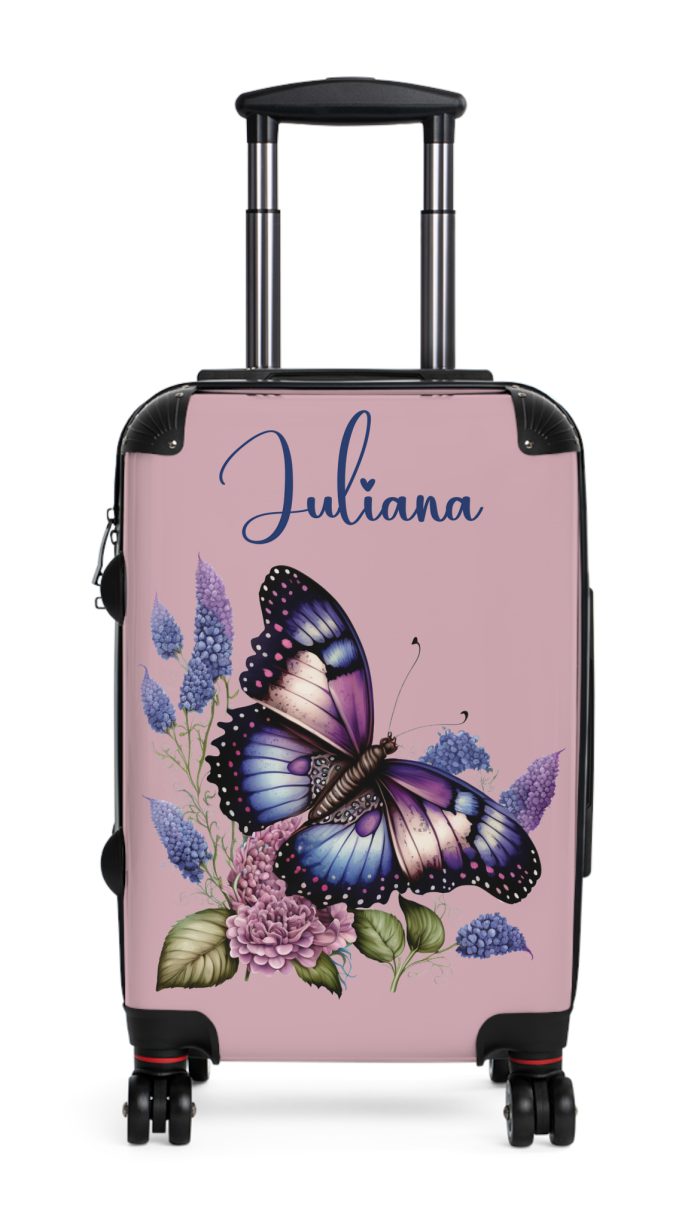 Custom Purple Butterfly Suitcase - A personalized travel companion with a stunning purple butterfly design, expressing individuality in every journey.