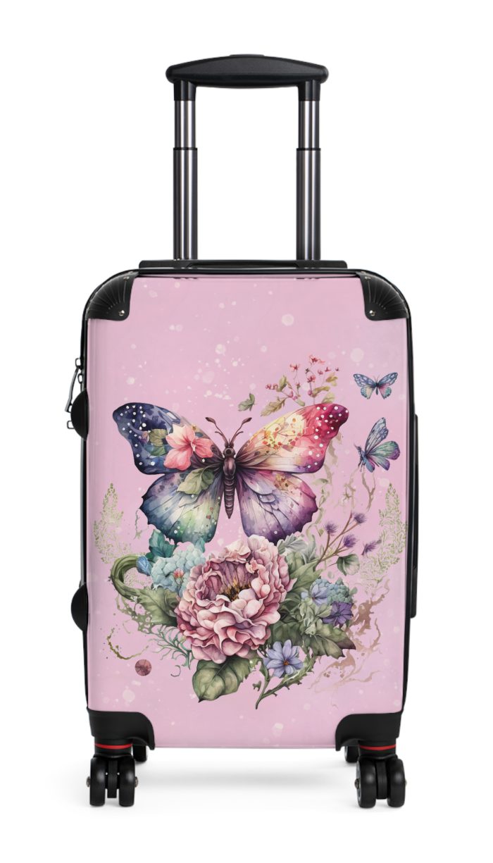 Floral Butterfly Suitcase - A chic travel companion adorned with vibrant florals and delicate butterflies, perfect for the stylish wanderer.
