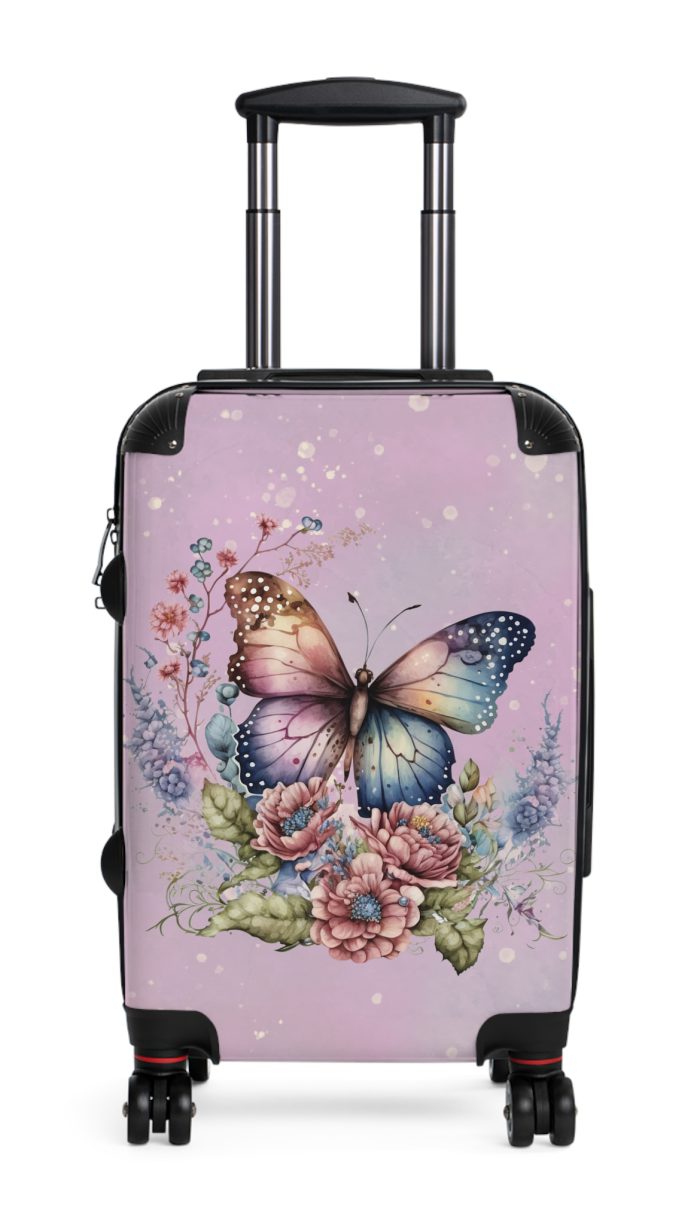 Floral Butterfly Suitcase - A chic travel companion adorned with vibrant florals and delicate butterflies, perfect for the stylish wanderer.