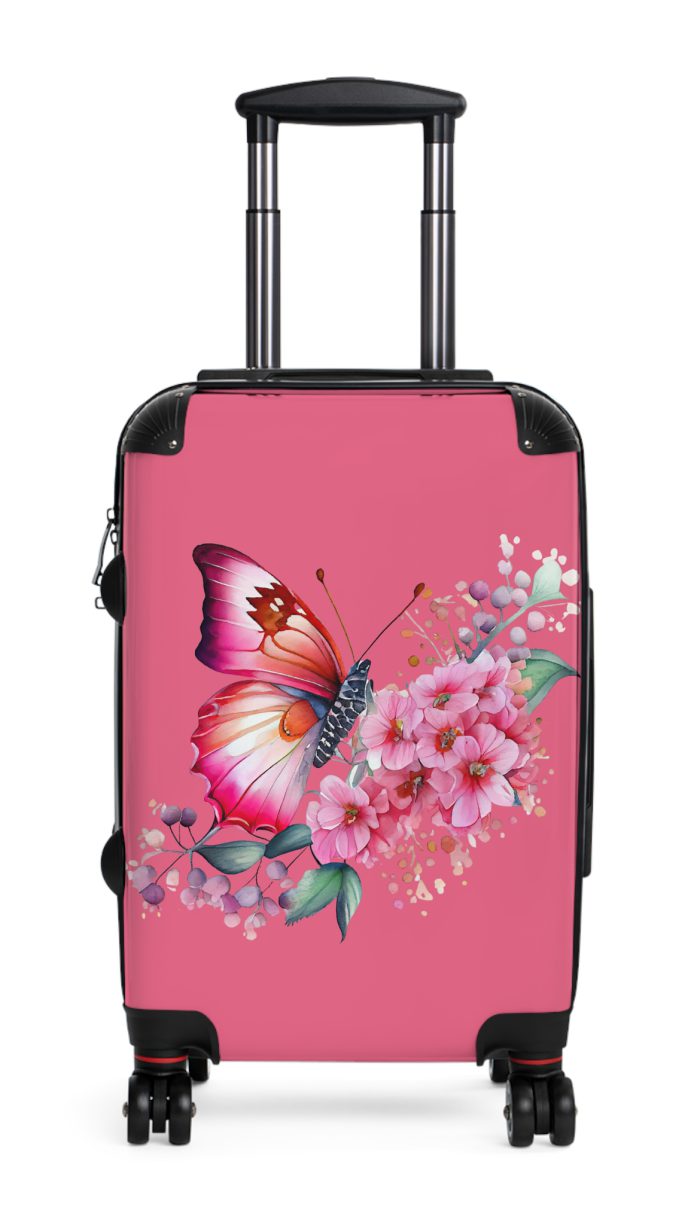 Pink Butterfly Floral Suitcase - A chic travel companion featuring delicate pink hues and butterfly motifs, combining fashion with durability.