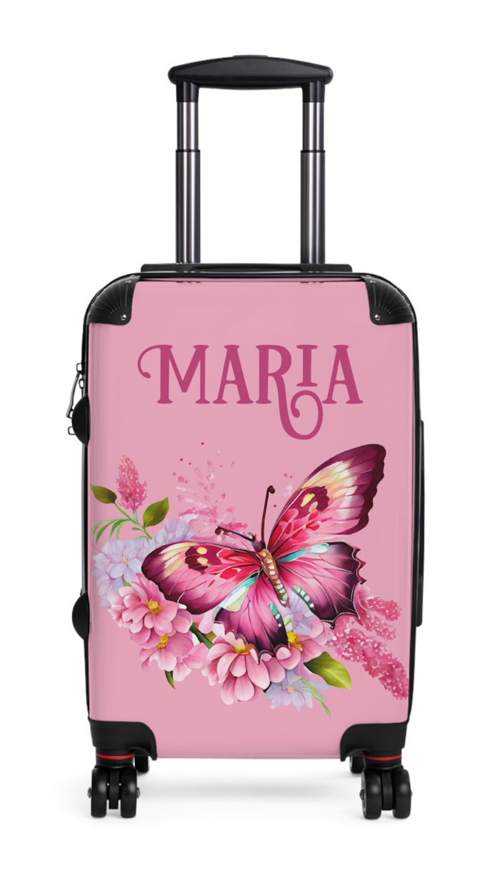 Custom Pink Butterfly Floral Suitcase - Design your travel companion with unique pink hues and butterfly motifs, expressing your individuality.