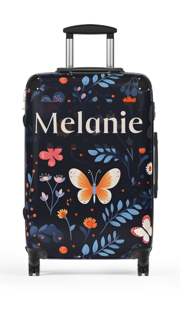Custom Floral Butterfly Suitcase - A personalized travel essential adorned with intricate floral and butterfly designs, combining style and individuality.