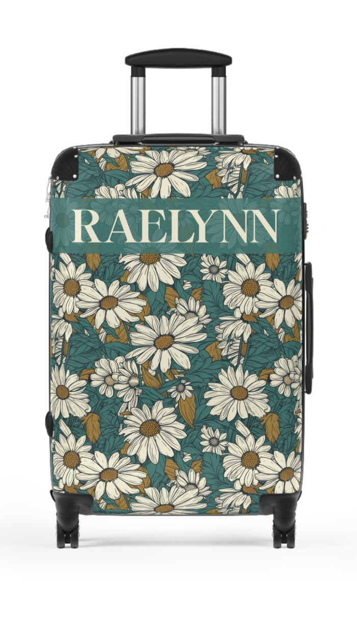 Custom Retro Daisy Suitcase - Vintage-inspired suitcase personalized with daisy motifs for a unique travel experience.