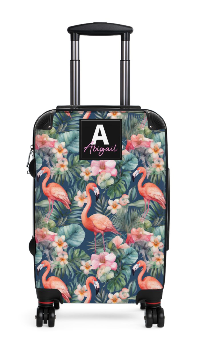 Custom Flamingo Suitcase - A personalized travel companion featuring vibrant flamingo design, adding a touch of uniqueness to your journeys.