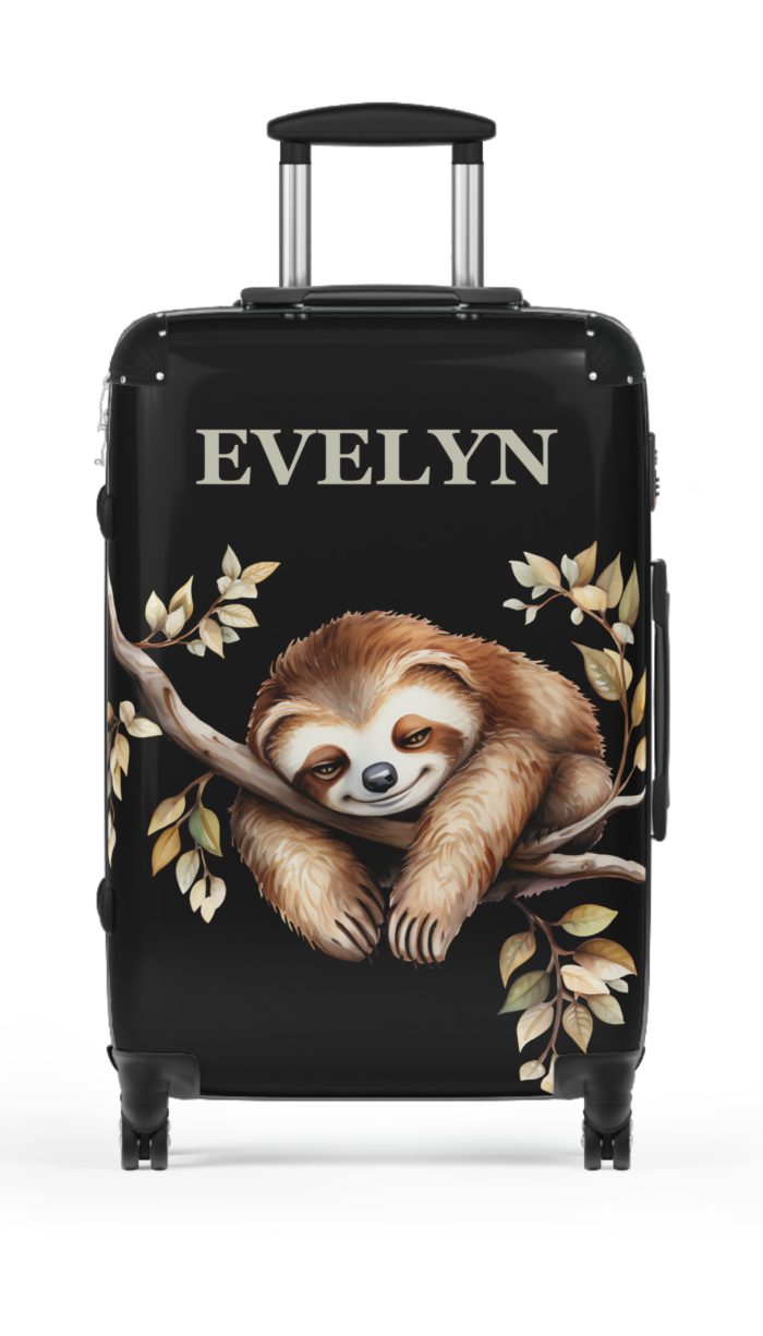 Custom Sloth Suitcase - Adorable personalized travel luggage featuring a cute sloth design.