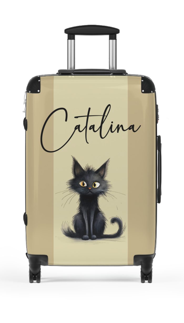 Custom Black Cat Suitcase - A chic and playful travel companion featuring sleek black design and adorable cat illustrations for a whimsical touch.