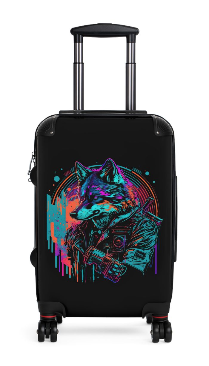 Gangster Wolf Suitcase - Stylish and edgy luggage showcasing a fierce gangster wolf design for the bold traveler.