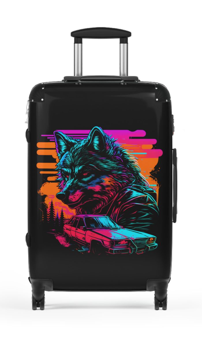 Gangster Wolf Suitcase - Stylish and edgy luggage showcasing a fierce gangster wolf design for the bold traveler.
