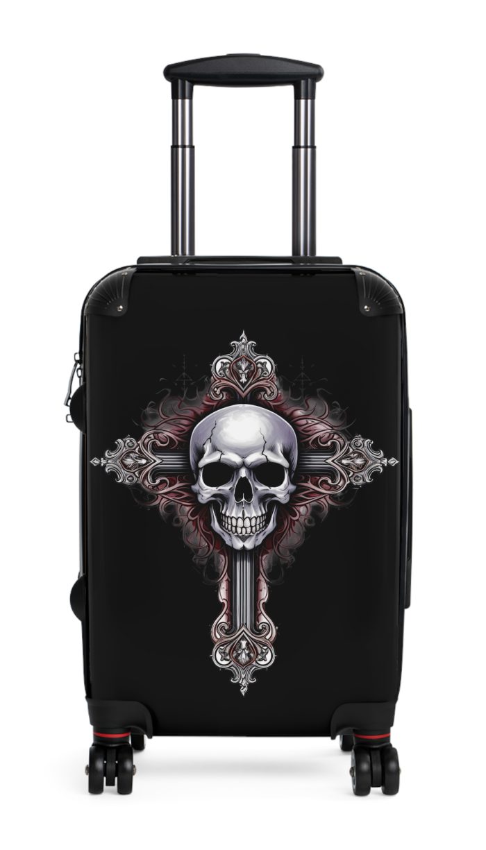 Edgy gothic skull cross suitcase, crafted for bold adventurers. Striking design meets durability for a unique and resilient travel companion.
