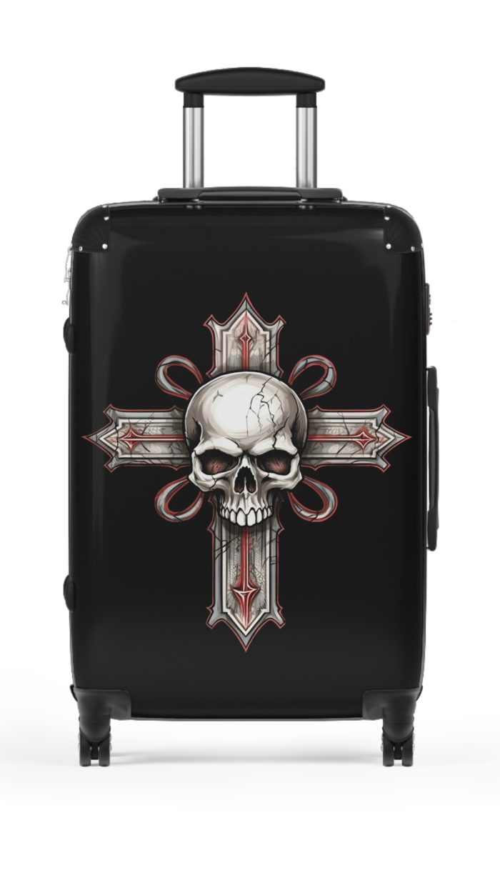 Edgy gothic skull cross suitcase, crafted for bold adventurers. Striking design meets durability for a unique and resilient travel companion.